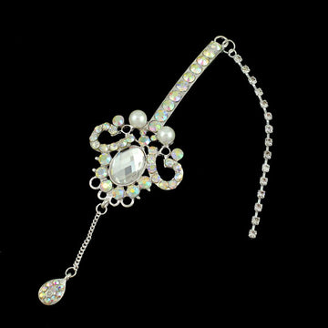 Clear AB Rhinestone & Pearl Forehead Jewelry Bindi with Teardrop
